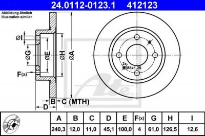 ATE 24.0112-0123.1 тормозной диск на NISSAN SUNNY II (N13)