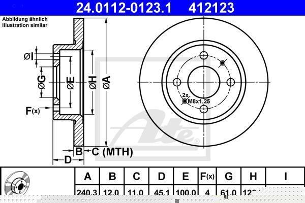 ATE 24.0112-0123.1 тормозной диск на NISSAN SUNNY II (N13)