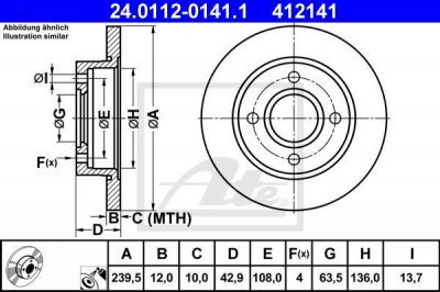 ATE 24.0112-0141.1 Диски торм.FORD FIESTA,Ka 95=> (239.7x12)