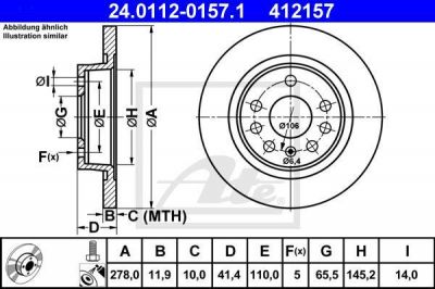 ATE 24.0112-0157.1 Диск торм. зад. Opel Vectra C, Saab 9-3, Fiat