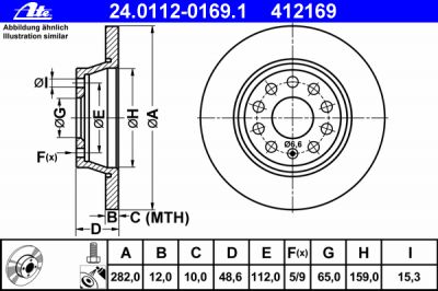 ATE 24.0112-0169.1 Диск торм. зад. Audi A3, Skoda Octavia, VW Golf V, VI, Tigua