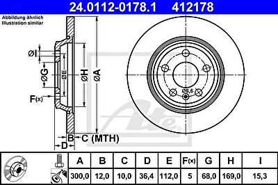 ATE 24.0112-0178.1 Диски торм.зад. AUDI A4/A5/Q5 1.8TFSI-3.2FSI Для 1KW