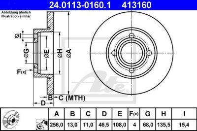 ATE 24.0113-0160.1 Диск торм. пер. Audi 80 qtr (87-91)