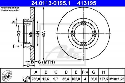 ATE 24.0113-0195.1 тормозной диск на DAEWOO MATIZ (KLYA)