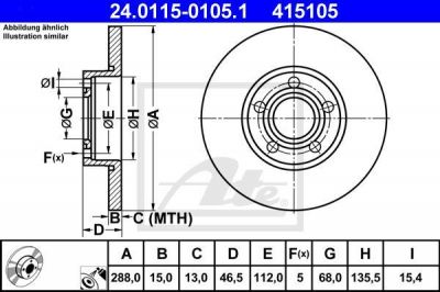 ATE 24.0115-0105.1 Диск торм. пер. Audi 100, A4, A6