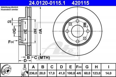 ATE 24.0120-0115.1 Диск торм. пер. Opel Astra F, Vectra A, Daewoo