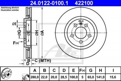 ATE 24.0122-0100.1 Диски торм.VW GOLF III/VENTO 2.0L,2.8L VR6 (280x22) вентилируемые