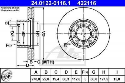 ATE 24.0122-0116.1 тормозной диск на MERCEDES-BENZ S-CLASS (W126)