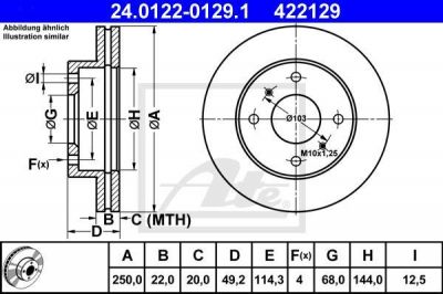 ATE 24.0122-0129.1 тормозной диск на NISSAN BLUEBIRD Hatchback (T72, T12)