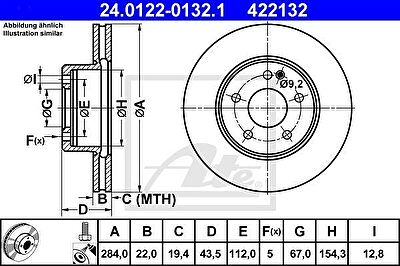 ATE 24.0122-0132.1 Диск торм. пер. MB W202 C-class, T202 (93-)