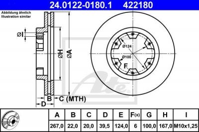 ATE 24.0122-0180.1 тормозной диск на NISSAN PICK UP I (720)