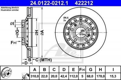 ATE 24.0122-0212.1 Диски торм.зад AUDI A8/VW PHAETON 2002=>