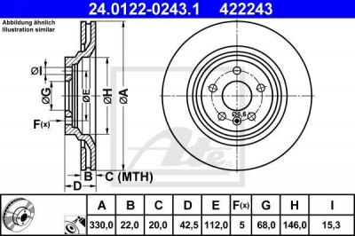 ATE 24.0122-0243.1 Диски торм.зад.AUDI ALLROAD quattro 2.7TDI-4.2FSI 2006=>