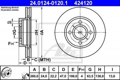 ATE 24.0124-0120.1 Диск торм. пер. Ford Mondeo I, II, Scorpio II (02.93-11.00)