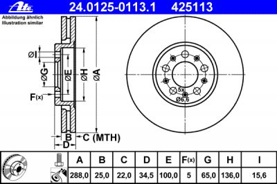 ATE 24.0125-0113.1 Диск торм. пер. Audi A3(96-)/VW Golf (97-)