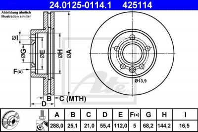 ATE 24.0125-0114.1 Диск торм. пер. VW Sharan, Seat Alhambra (96-)