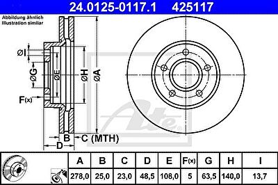 ATE 24.0125-0117.1 Диски тормозные передние комплект Ford Focus II , III / Mazda 3/ VOLVO S40 II . (1320352)