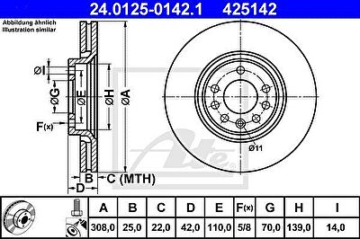 ATE 24.0125-0142.1 Диск торм. пер. Opel Astra, Zafira, Saab