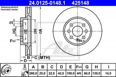 ATE 24.0125-0148.1 Диск торм. пер. Opel Astra H, Meriva