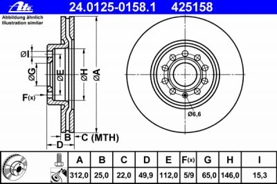 ATE 24.0125-0158.1 Диск торм. пер. Audi A3, Skoda Superb, VW Golf V, Passat