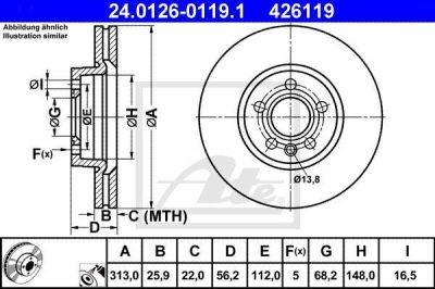 ATE 24.0126-0119.1 Диск торм. пер. VW Transporter IV, Ford Galaxy