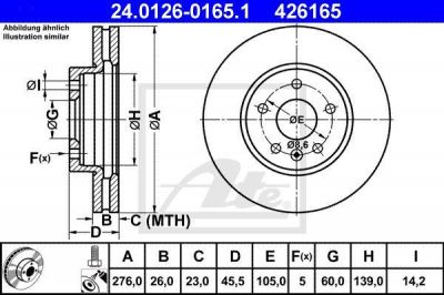 ATE 24.0126-0165.1 тормозной диск на OPEL ASTRA J Sports Tourer