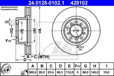 ATE 24.0128-0102.1 Диск торм. пер. MB W126 (260SE-560SE)