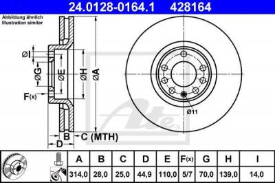 ATE 24.0128-0164.1 тормозной диск на OPEL VECTRA C