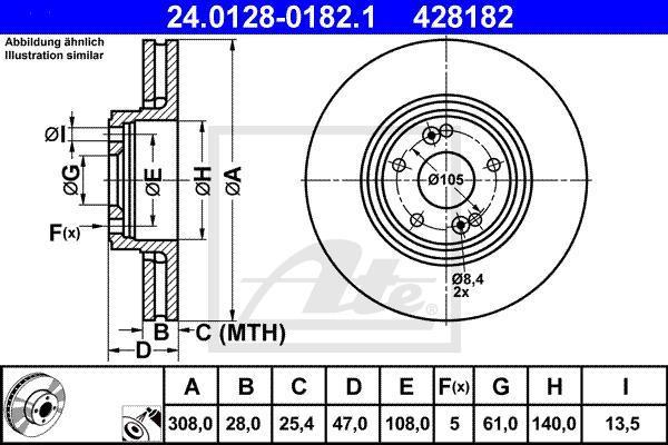 ATE 24.0128-0182.1 тормозной диск на RENAULT LAGUNA II (BG0/1_)