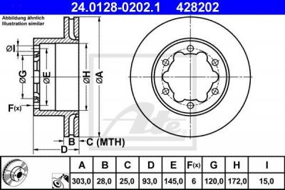 ATE 24.0128-0202.1 Диски торм.зад.Mercedes SPRINTER/VW CRAFTER 30-35 (303x28) вентилируемые 2E0 615 601