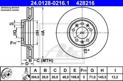 ATE 24.0128-0216.1 Диски торм.пер.PEUGEOT EXPERT/ FIAT SCUDO 2007=>