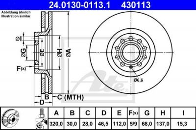 ATE 24.0130-0113.1 Диск торм. пер. Audi A4 S4 quattro, A6 2.7T