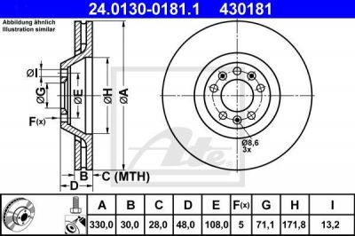 ATE 24.0130-0181.1 тормозной диск на PEUGEOT 607 (9D, 9U)