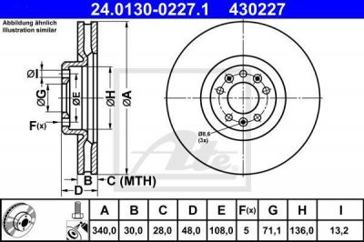 ATE 24.0130-0227.1 тормозной диск на PEUGEOT 508 SW