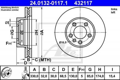 ATE 24.0132-0117.1 Диски торм.лев. VW TOUAREG 2.5-6.0 2002=> (330x32)