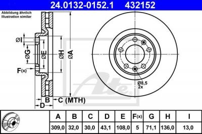 ATE 24.0132-0152.1 тормозной диск на PEUGEOT 607 (9D, 9U)