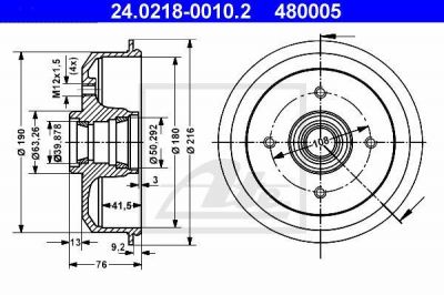 ATE 24.0218-0010.2 тормозной барабан на FORD ESCORT III (GAA)