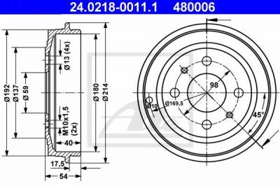 ATE 24.0218-0011.1 тормозной барабан на FIAT PUNTO (188)