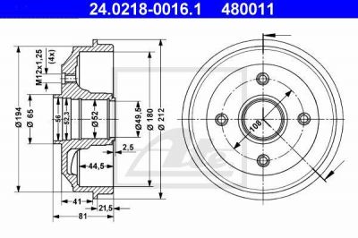 ATE 24.0218-0016.1 тормозной барабан на PEUGEOT 309 II (3C, 3A)
