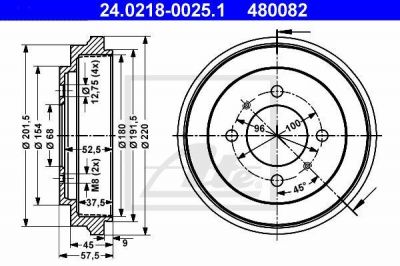 ATE 24.0218-0025.1 тормозной барабан на NISSAN SUNNY III Hatchback (N14)