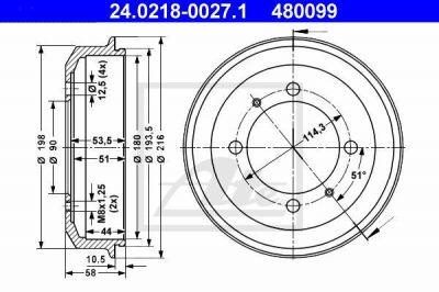 ATE 24.0218-0027.1 тормозной барабан на HYUNDAI ACCENT I (X-3)