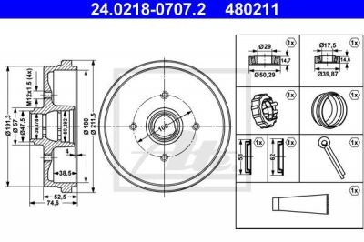 ATE 24.0218-0707.2 тормозной барабан на VW SCIROCCO (53B)