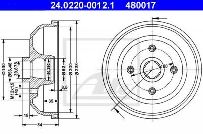 ATE 24.0220-0012.1 тормозной барабан на OPEL CORSA B (73_, 78_, 79_)