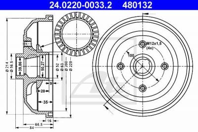 ATE 24.0220-0033.2 тормозной барабан на OPEL CORSA B (73_, 78_, 79_)