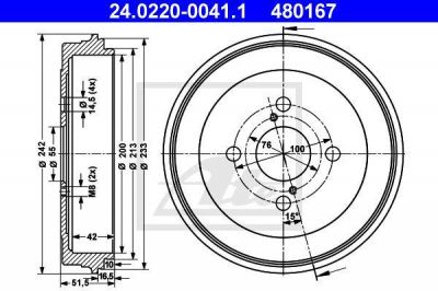 ATE 24.0220-0041.1 тормозной барабан на TOYOTA YARIS VERSO (_NLP2_, _NCP2_)