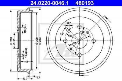 ATE 24.0220-0046.1 тормозной барабан на TOYOTA AYGO (PAB4_, KGB4_)