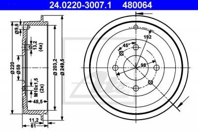 ATE 24.0220-3007.1 тормозной барабан на ALFA ROMEO 146 (930)