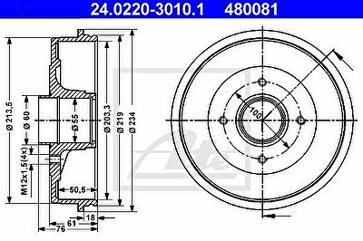 ATE 24.0220-3010.1 тормозной барабан на NISSAN KUBISTAR (X76)