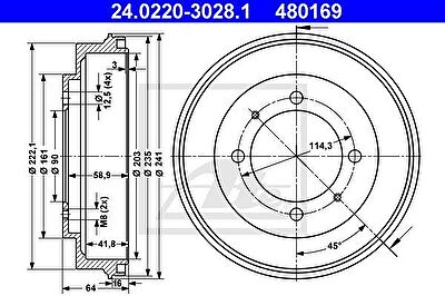 ATE 24.0220-3028.1 тормозной барабан на MITSUBISHI CARISMA (DA_)