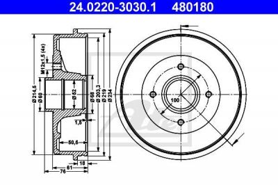 ATE 24.0220-3030.1 тормозной барабан на NISSAN MICRA III (K12)